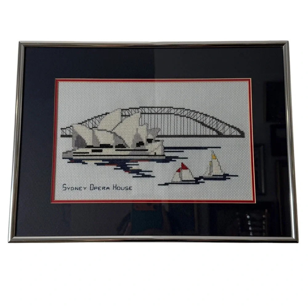 Sydney Opera House Harbour Bridge Framed Cross Stitch Australia Wall Art 15x11